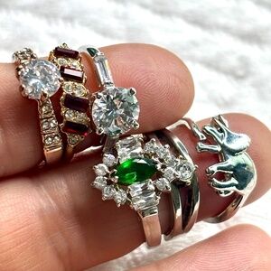 Lot of 6 Vintage-Style Rings – Mixed Metals & Sparkling Stones
